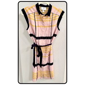 JASON WU Striped Mod Collar Sleeveless Button-up Shift Shirt Dress w/Belt XS